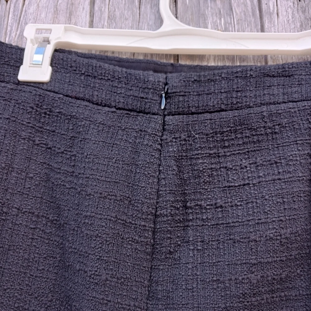 J. Crew‎ Womens Sz 0 Black Tweed Pencil Skirt Fringe Hem Textured  Knee Length